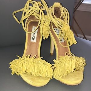 steve madden fringe yellow heels .